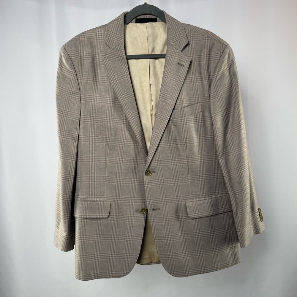 Arnold Brant Checkered Bamboo‎ 2 Button Blazer in Light Brown Size 40S